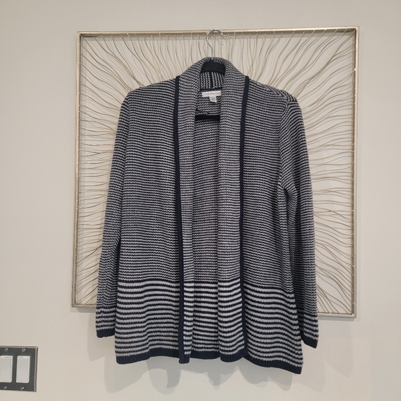 Croft & Barrow Blue Gray Striped Textured Open Drape Front Cardigan Petite Small - Picture 2 of 8